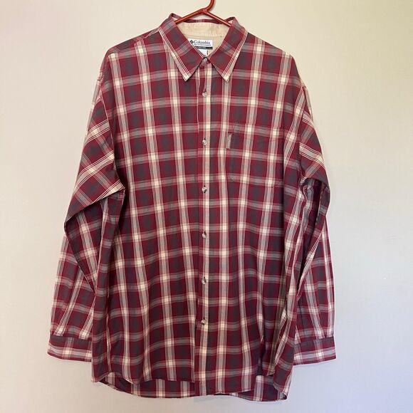 Columbia Shirt Mens XLT TAll Red Plaid Button Down Long Sleeve Shirt - Picture 1 of 9